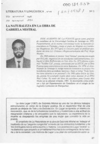 La naturaleza en la obra de Gabriela Mistral  [artículo] José Alberto de la Fuente.