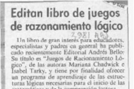 Editan libro de juegos de razonamiento lógico  [artículo].