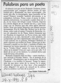 Palabras para un poeta  [artículo] Juan Rubén Valenzuela.