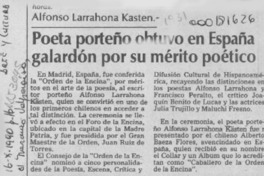 Poeta porteño obtuvo en España galardón por su mérito poético  [artículo].