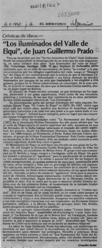 "Los iluminados del valle de Elqui", de Juan Guillermo Prado  [artículo] Claudio Solar.