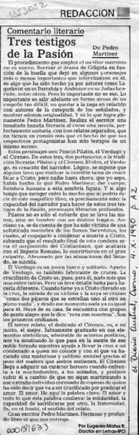 Tres testigos de la pasión  [artículo] Eugenio Matus R.