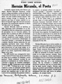 Hernán Miranda, el poeta  [artículo] Rubén Gómez Quezada.