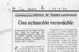 Una actuación recordable  [artículo] Eduardo Guerrero.