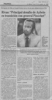 Rivas, "Principal desafío de Aylwin es transición con general Pinochet"  [artículo] Ana María Reusch.