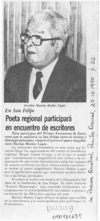 Poeta regional participará en encuentro de escritores  [artículo].