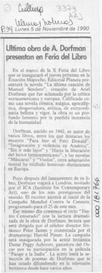 Ultima obra de A. Dorfman presentan en Feria del Libro  [artículo].