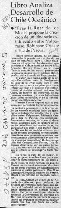 Libro analiza desarrollo de Chile oceánico  [artículo].
