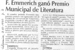 F. Emmerich ganó Premio Municipal de Literatura