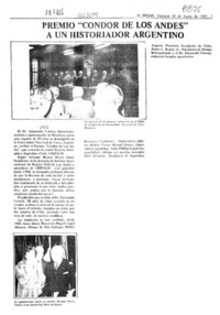 Premio "Cóndor de Los Andes" a un historiador argentino  [artículo].