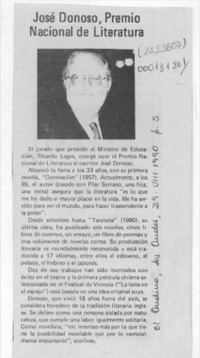 José Donoso, Premio Nacional de Literatura  [artículo].