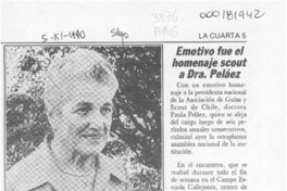 Emotivo fue el homenaje scout a Dra. Peláez  [artículo].