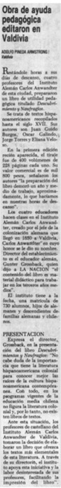 Obra de ayuda pedagógica editaron en Valdivia