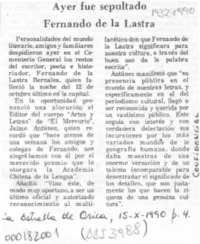 Ayer fue sepultado Fernando de la Lastra