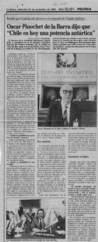 Oscar Pinochet de la Barra dijo que "Chile es hoy una potencia antártica"  [artículo] Paola Passig.