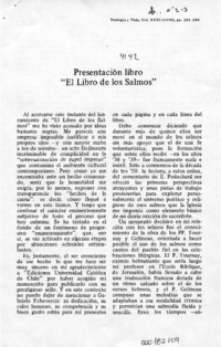 Presentación libro "El libro de los Salmos"  [artículo] Beltrán Villegas M.