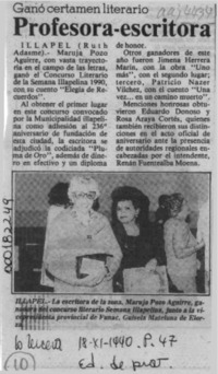 Profesora-escritora  [artículo] Ruth Adasme.