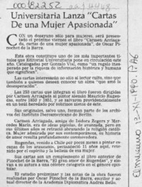 Universitaria lanza "Cartas de una mujer apasionada"  [artículo].