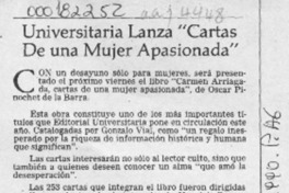 Universitaria lanza "Cartas de una mujer apasionada"  [artículo].