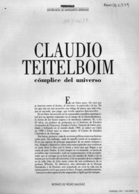 Claudio Teitelboim cómplice del universo  [artículo] Margarita Serrano.