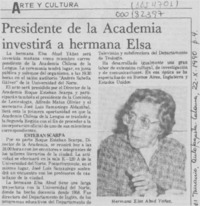 Presidente de la Academia investirá a hermana Elsa