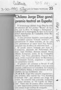 Chileno Jorge Díaz ganó premio teatral en España  [artículo].