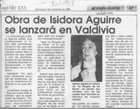 Obra de Isidora Aguirre se lanzará en Valdivia  [artículo].