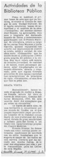 Actividades de la Biblioteca Pública  [artículo].