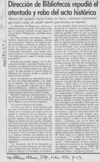 Dirección de Bibliotecas repudió el atentado y robo del acta histórica