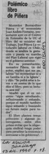 Polémico libro de Piñera  [artículo].