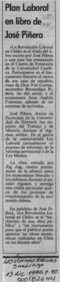 Plan laboral en libro de José Piñera  [artículo].