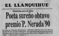 Poeta sureño obtuvo premio "P. Neruda" 90  [artículo].