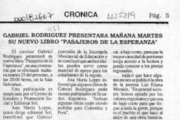 Gabriel Rodríguez presentará mañana martes su nuevo libro "Pasajeros de la esperanza"  [artículo].