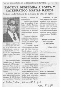 Emotiva despedida a poeta y catedrático Matías Rafide  [artículo].