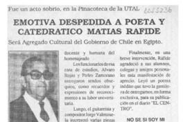 Emotiva despedida a poeta y catedrático Matías Rafide  [artículo].