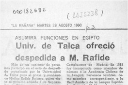 Univ. de Talca ofreció despedida a M. Rafide  [artículo].