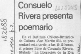 Consuelo Rivera presenta poemario  [artículo].