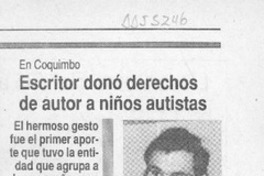 Escritor donó derechos de autor a niños autistas  [artículo].