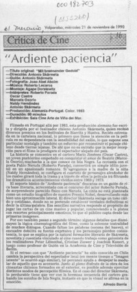 "Ardiente paciencia"  [artículo] Alfredo Barría.