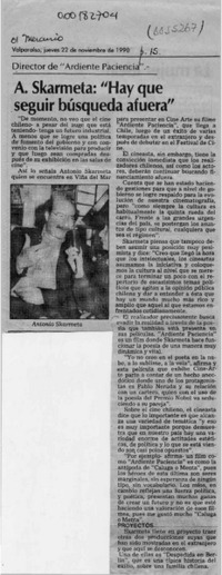 A. Skármeta, "Hay que seguir búsqueda afuera"  [artículo].