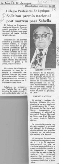 Solicitan premio nacional post mortem para Sabella  [artículo].