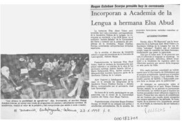 Incorporan a Academia de la Lengua a hermana Elsa Abud  [artículo].