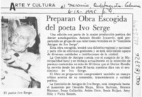 Preparan obra escogida del poeta Ivo Serge  [artículo].