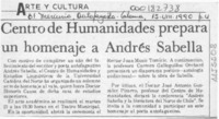 Centro de Humanidades prepara un homenaje a Andrés Sabella  [artículo].
