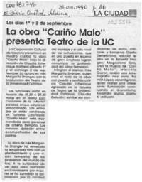 La Obra "Cariño malo" presenta teatro de la UC  [artículo].