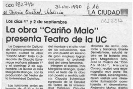 La Obra "Cariño malo" presenta teatro de la UC  [artículo].