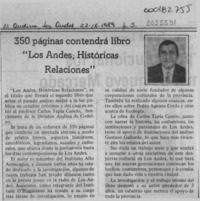 350 páginas contendrá libro "Los Andes, históricas relaciones"