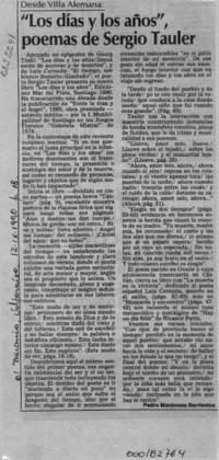 "Los días y los años", poemas de Sergio Tauler  [artículo] Pedro Mardones Barrientos.