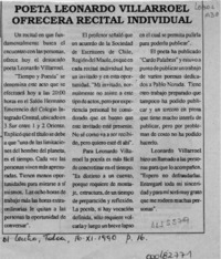 Poeta Leonardo Villarroel ofrecerá recital individual  [artículo].