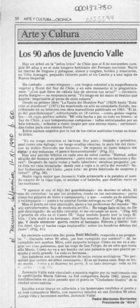 Los 90 años de Juvencio Valle  [artículo] Pedro Mardones Barrientos.